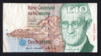 1993 Ireland IR10 James Joyce Banknote Series C. Note issued 14/07/93. Serial number HAJ430647