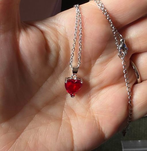 Sterling silver red heart drop earrings ring and pendant necklace set  New