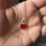 Sterling silver red heart drop earrings ring and pendant necklace set  New Image 7