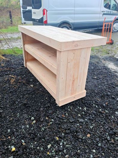 Rustic kitchen island with overhang