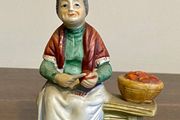 Vintage Capodimonte Figurine Old Lady Peeling Apples While Sitting On Bench