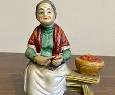 Vintage Capodimonte Figurine Old Lady Peeling Apples While Sitting On Bench