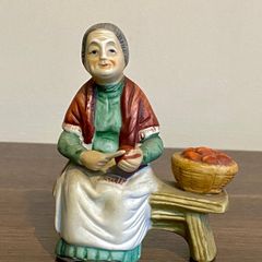 Vintage Capodimonte Figurine Old Lady Peeling Apples While Sitting On Bench