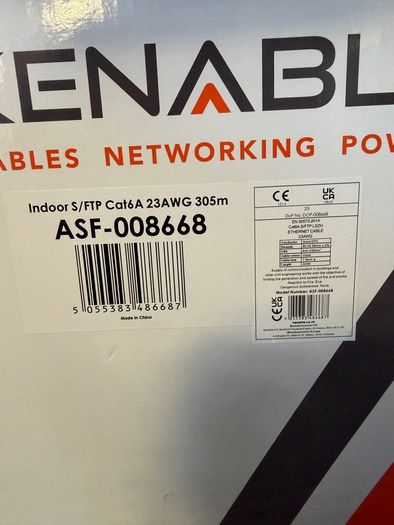 kenable Cat6A S/FTP Network Cable Reel | 10 Gigabit Ethernet | Solid Copper LSZH Low Smoke | Shielded