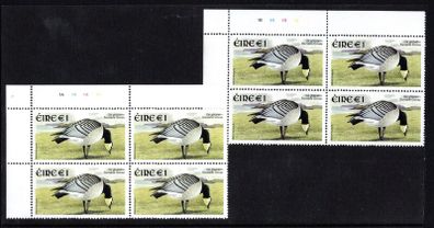 2002-04 Ireland Tenth Definitive Definitive Stamp Series Birds E1 Barnacle Goose Plate Block 1A1A1A1A & 1B1B1B1B Mint Never Hinged (MNH)