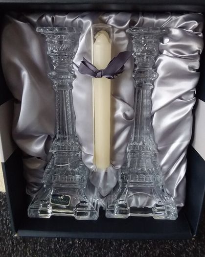Newgrange Living : Grande Eiffel Candlesticks , Pair , Ivory Dinner Candles