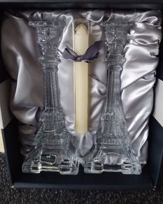 Newgrange Living : Grande Eiffel Candlesticks , Pair , Ivory Dinner Candles