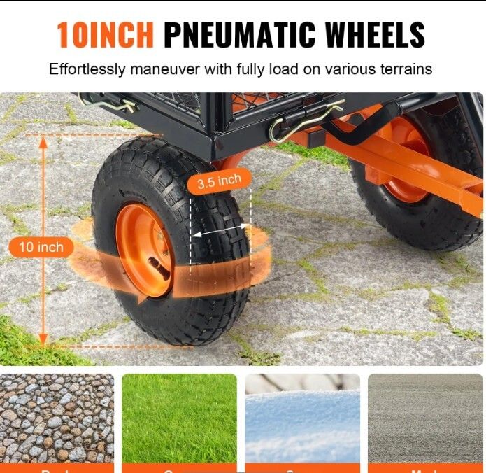 Heavy Duty Garden Dump Cart 399kg Metal Utility Wagon with Dump Function