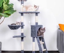NEW SALE | 145cm Cat Scratch Posts Multi-Level Stable Cat Climbing Tower Cat Activity Trees with Ladder, Indoor Pet Activity Furniture Play House for Kitty Kitten