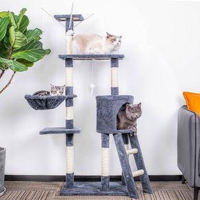 NEW SALE | 145cm Cat Scratch Posts Multi-Level Stable Cat Climbing Tower Cat Activity Trees with Ladder, Indoor Pet Activity Furniture Play House for Kitty Kitten