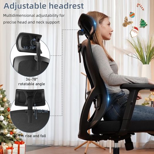 Office Chair, Desk Chair with Adjustable Headrest, Lumbar support and Liftable Armrest, High Back Ergonomic Office Chair, Breathable Mesh Backrest for Comfy, Computer Chair for Home/Office