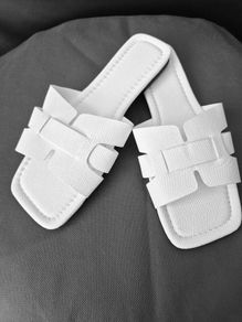 White Flat Slides, Minimal Summer Sandals, Size UK 5  EU 38