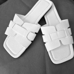 White Flat Slides, Minimal Summer Sandals, Size UK 5  EU 38
