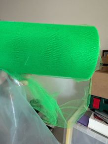Green netting and sew on flowers - maybe handy for sets & crafts