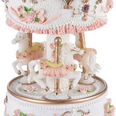 Laxury Windup 3-horse Carousel Music Box Artware/Gift Melody Castle in the Sky Pink/Purple/Blue/Gold Shade for Option (Pink)
