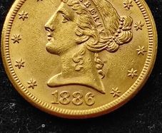 Gold coin 5 dollars 1886