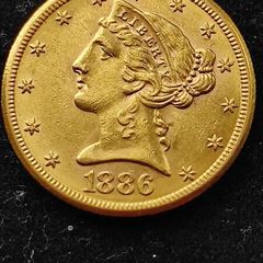 Gold coin 5 dollars 1886