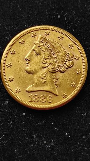 Gold coin 5 dollars 1886