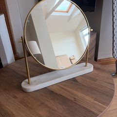 Round Marble & Gold Dressing Table Mirror (Large)
