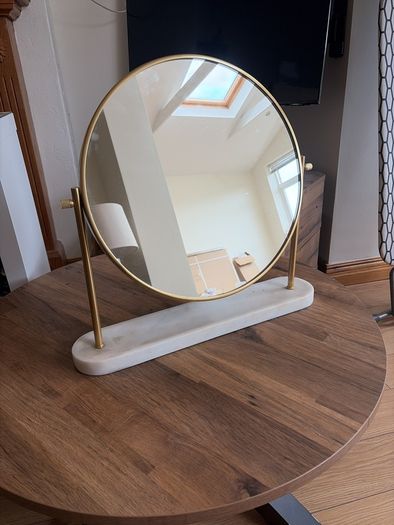 Round Marble & Gold Dressing Table Mirror (Large)