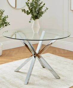Glass/Chrome Dining Table Round 120cm