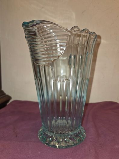 Art Deco Turquoise Aqua Pressed Glass Pitcher