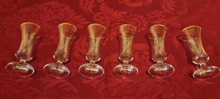 6 Pieces Irish Shamrock Gold Rimmed Footed Shot Glasses
