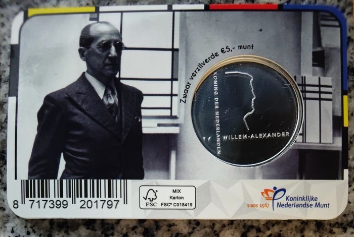 Netherlands 5 Euro Base Metals (Silver Plated) Uncirculated Coin 2022 - Piet Mondriaan - Dutch Coincard Catalogue