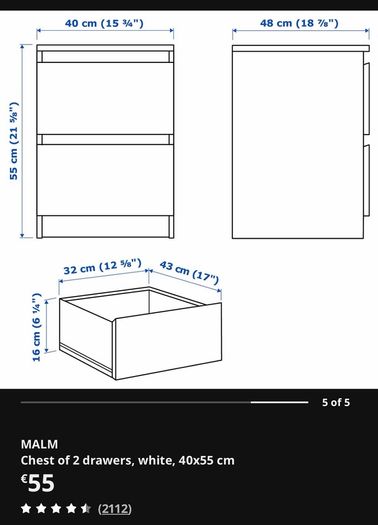2x Ikea Malm Oak bedside lockers with glass tops