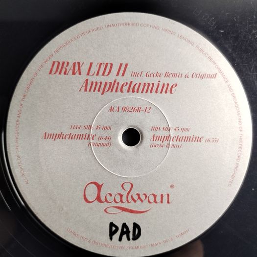 Drax II - Amphetamine - Acalwan Records - GERMAN Pressing - HARD Acid Trance BANGER! Absolutely RALLIED!