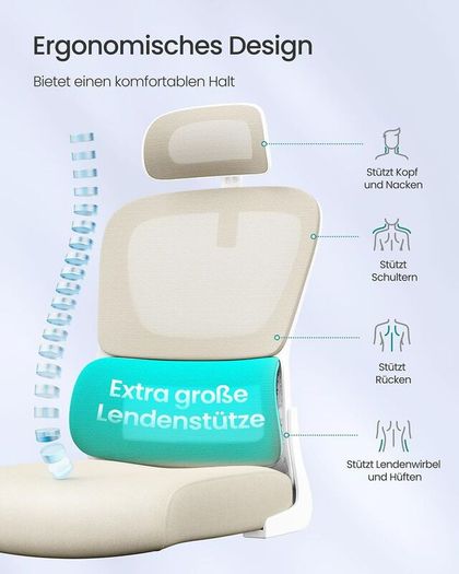 Executive Mesh Office Chair with Headrest & Folding Armrests Beige