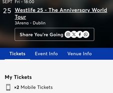2 Westlife Seated Tickets 25th Sept