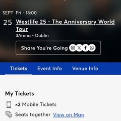 2 Westlife Seated Tickets 25th Sept
