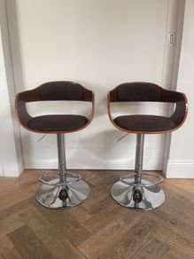 KARE Design Monaco Bar Stools, Pair, Walnut & Chrome, Adjustable