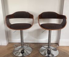 KARE Design Monaco Bar Stools, Pair, Walnut & Chrome, Adjustable