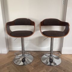 KARE Design Monaco Bar Stools, Pair, Walnut & Chrome, Adjustable
