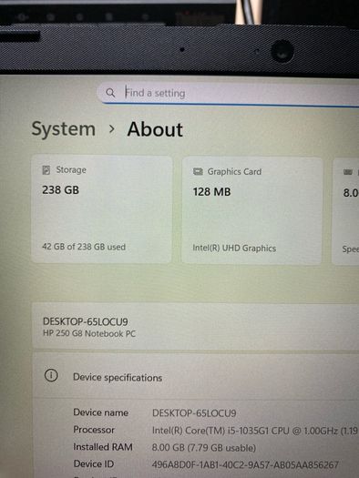 HP Laptop i5 pro 10gen 8/256 windows 11