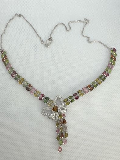 Silver Multi Tourmaline & Zircon Butterfly Lariat