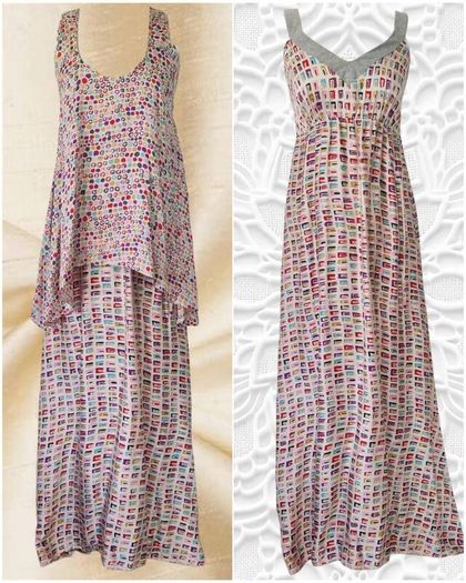 Vintage Y2K Avoca Anthology two piece, silk and jersey maxi dress, with silk and lace tunic top S 10 12