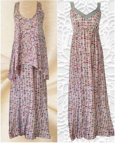 Vintage Y2K Avoca Anthology two piece, silk and jersey maxi dress, with silk and lace tunic top S 10 12