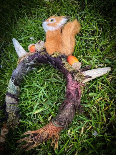 Fantasy Antler Squirrel Headband Costume Cosplay Larp Acorns Dreadwrap Extension Mystical Elf Forest Fairy