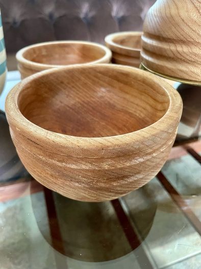 Rare Set 6 Rustic Irish Wood Turned Beehive Style Bowls Retos Shannon 1970s