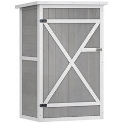 Wooden Garden Storage Shed, Garden Shed Tool Cabinet Organiser with Shelves, 75 x 56 x115cm, Grey