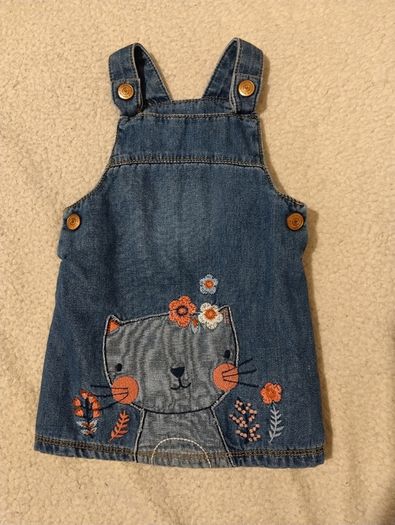 Denim Pinafore Dress And Top Set