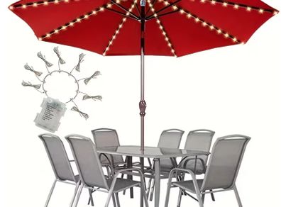 Umbrella Light, LED Umbrella Light Strip, Courtyard Sunshade LED Light String,