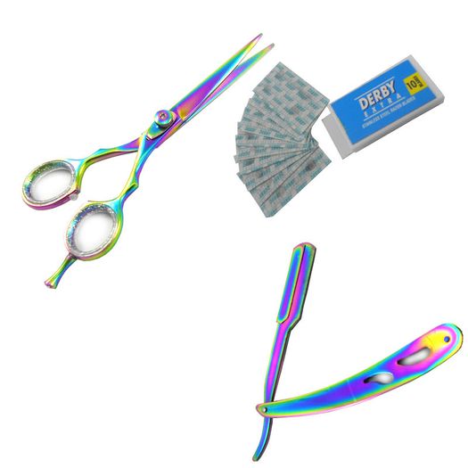 Set of Razor Scissors Shear 5.5" Cut Throat Razor For Shaving Wet Razor