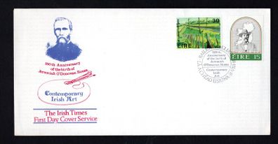 1981 Ireland 150th Anniversary of the Birth of Jeremiah O'Donovan Rossa. Irish Art: Railway Embankment by WJ Leech Stamps Commemorative Stamp Illustrated The Irish Times First Day Cover (FDC)