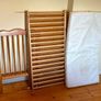 Large Brown Wooden Baby Cot With Mattress Image 3