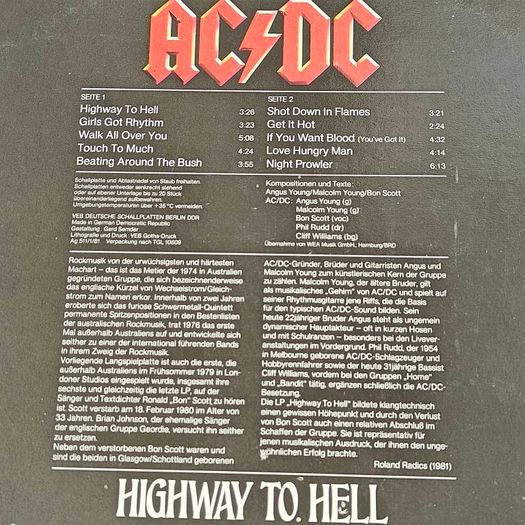 AC/DC Highway to hell East German GDR LP on Miga label first press ACDC