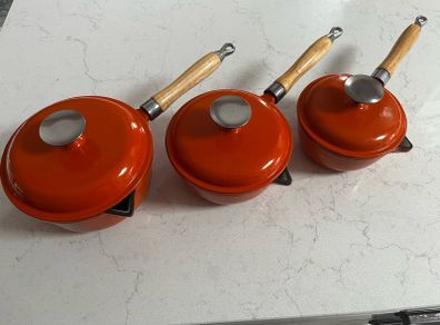 Cast Iron enameled pots x3